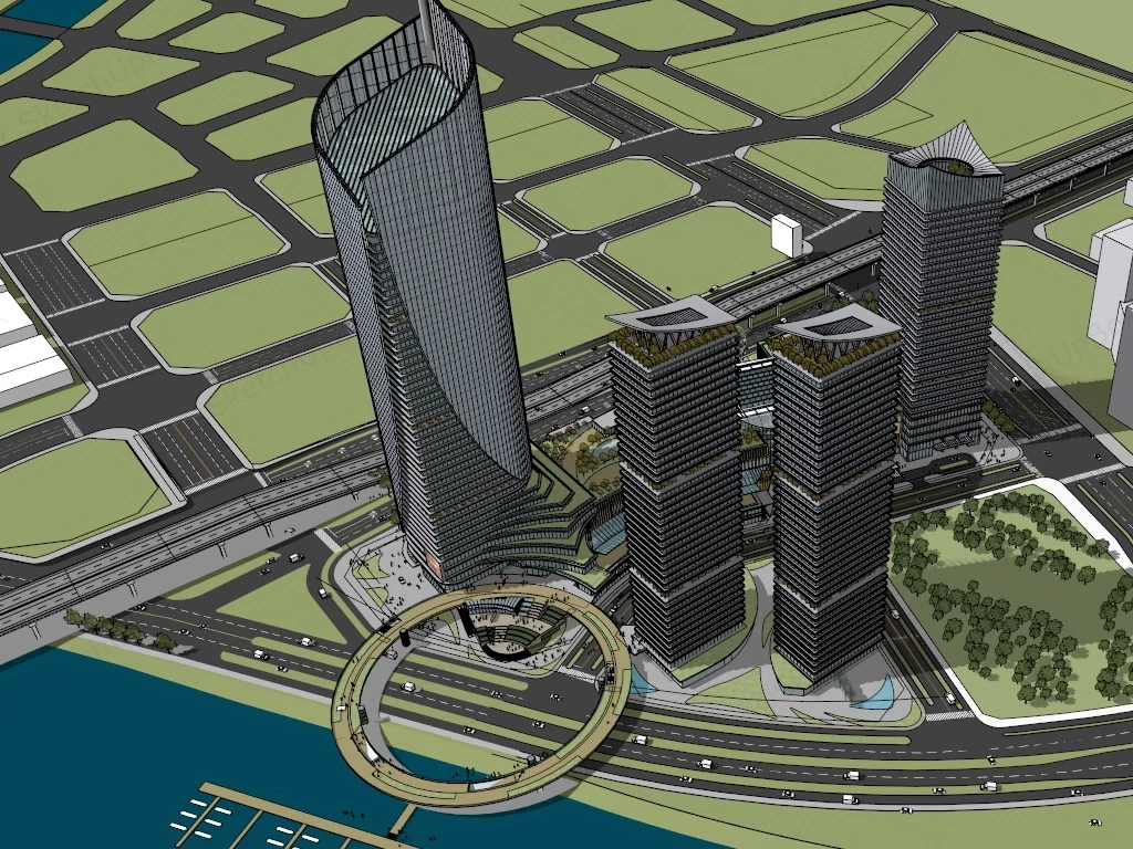 Riverside CBD Buildings sketchup model preview - SketchupBox