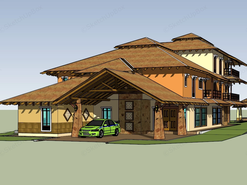 South Asian House sketchup model preview - SketchupBox