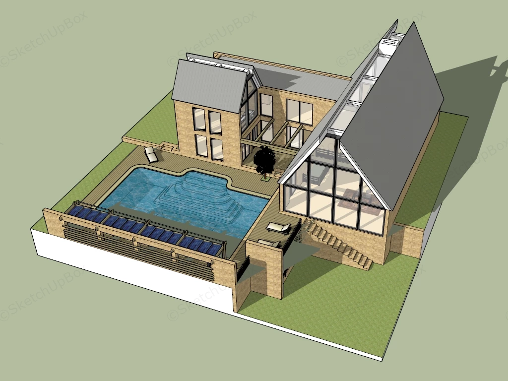 Small Spanish Style House sketchup model preview - SketchupBox