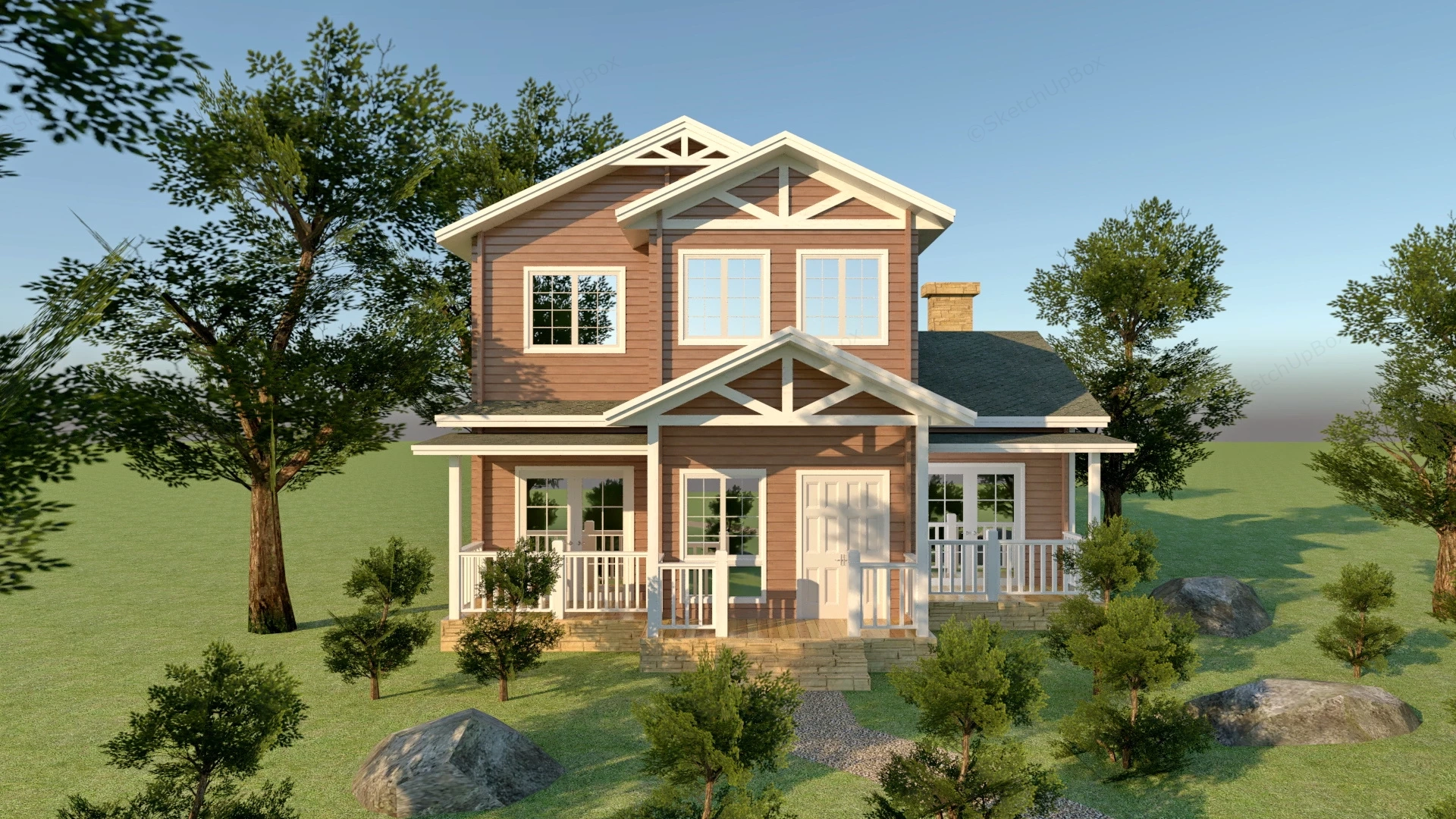 Traditional Farmhouse sketchup model preview - SketchupBox