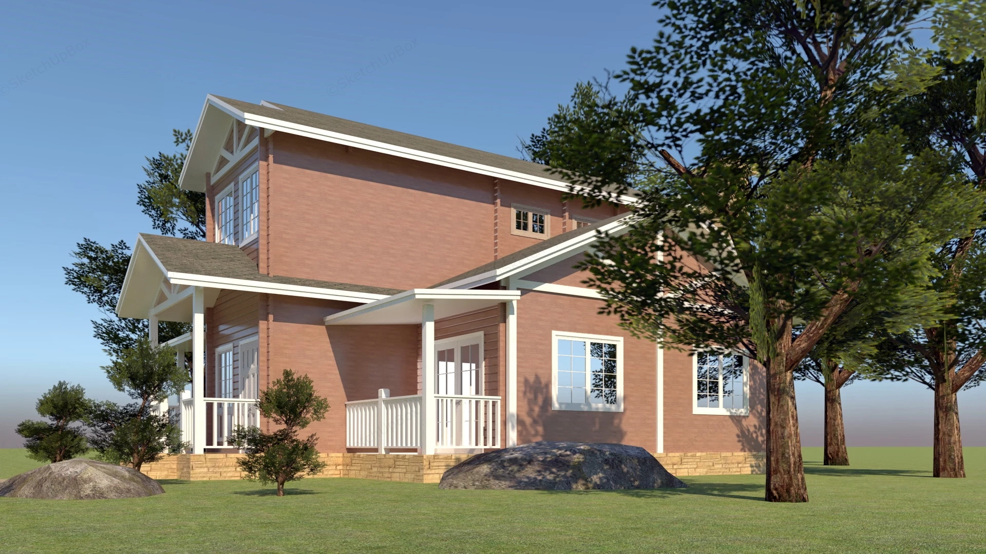 Traditional Farmhouse sketchup model preview - SketchupBox