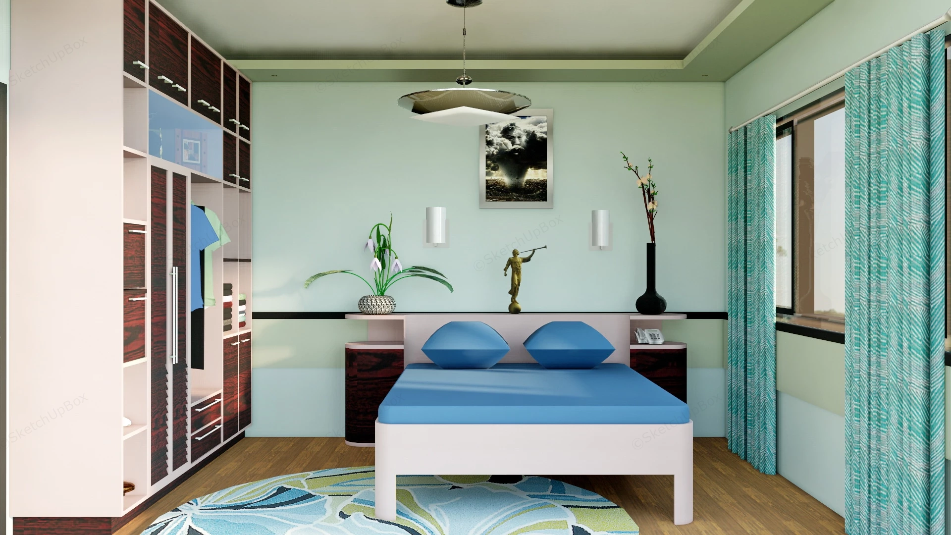 Green And Pink Bedroom sketchup model preview - SketchupBox