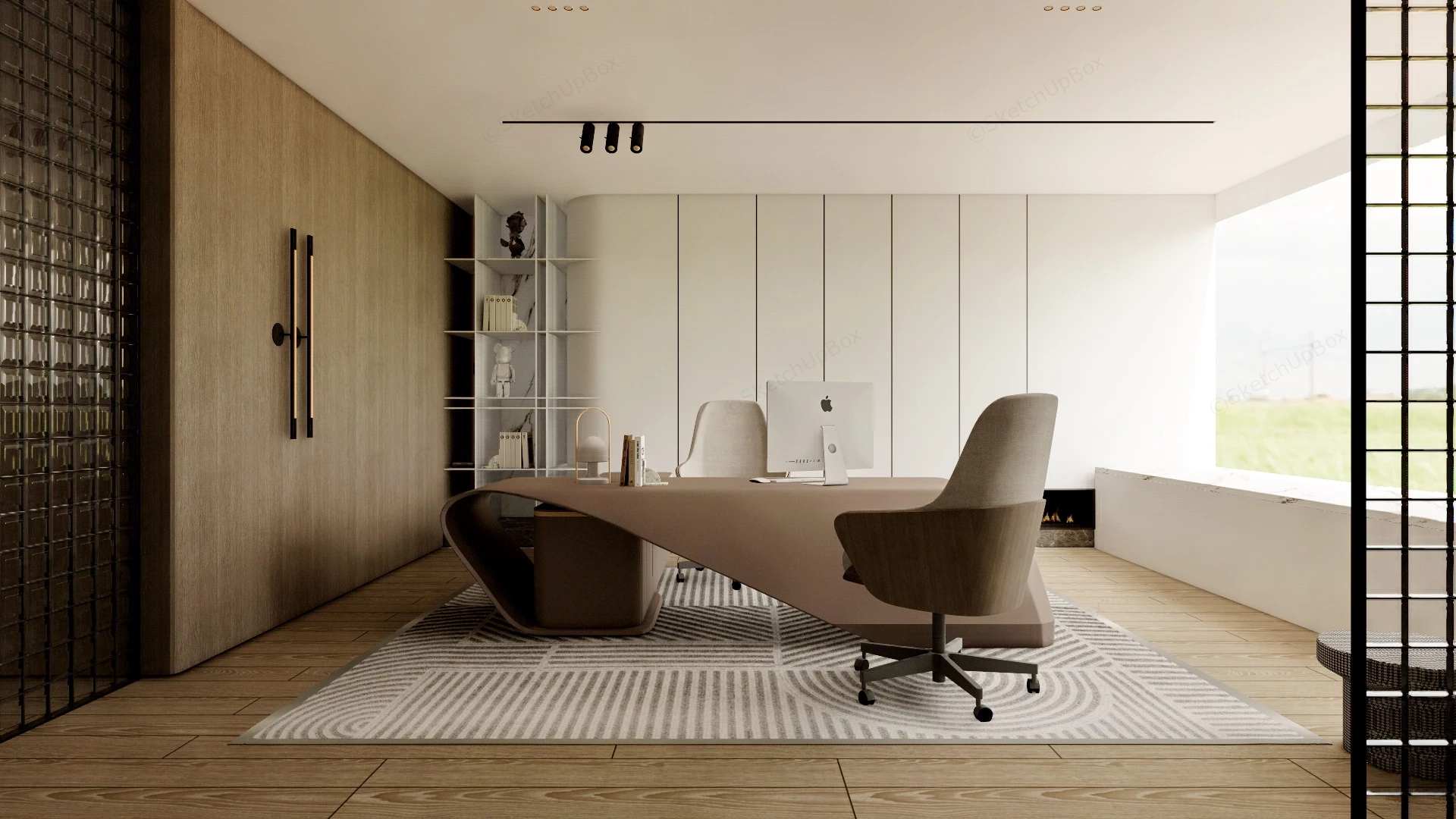 Luxury Minimalist Home Office Interior Design sketchup model preview - SketchupBox