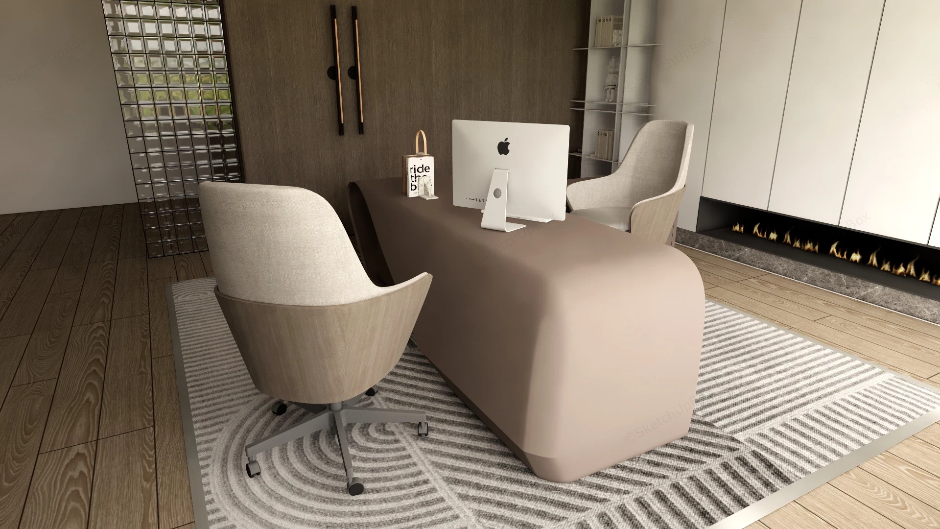 Luxury Minimalist Home Office Interior Design sketchup model preview - SketchupBox