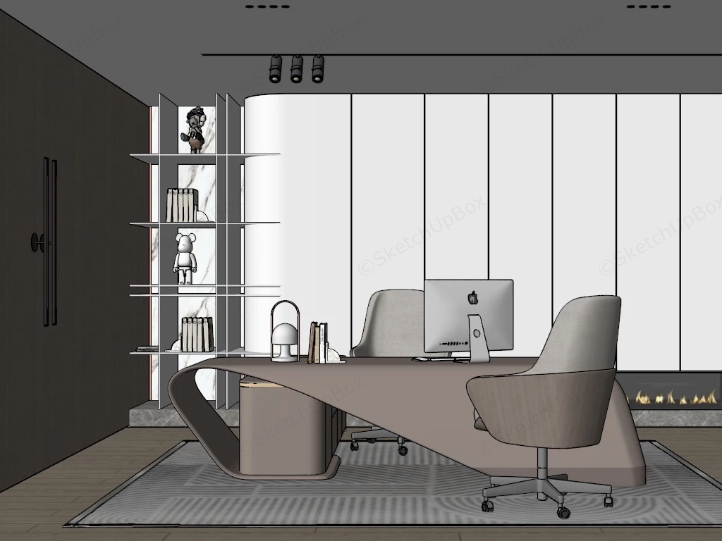 Luxury Minimalist Home Office Interior Design sketchup model preview - SketchupBox