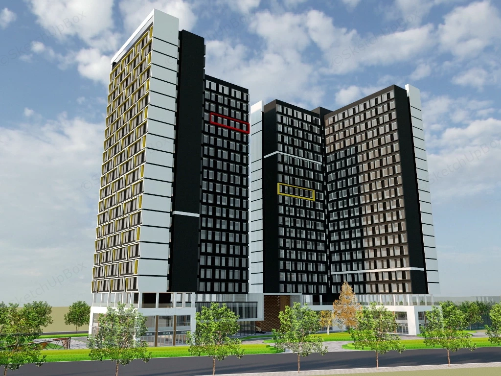 Modern Apartment Facade Design sketchup model preview - SketchupBox
