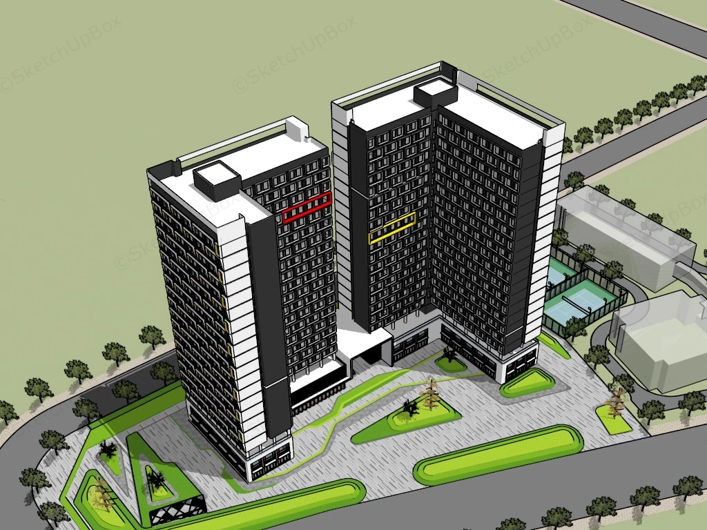 Modern Apartment Facade Design sketchup model preview - SketchupBox