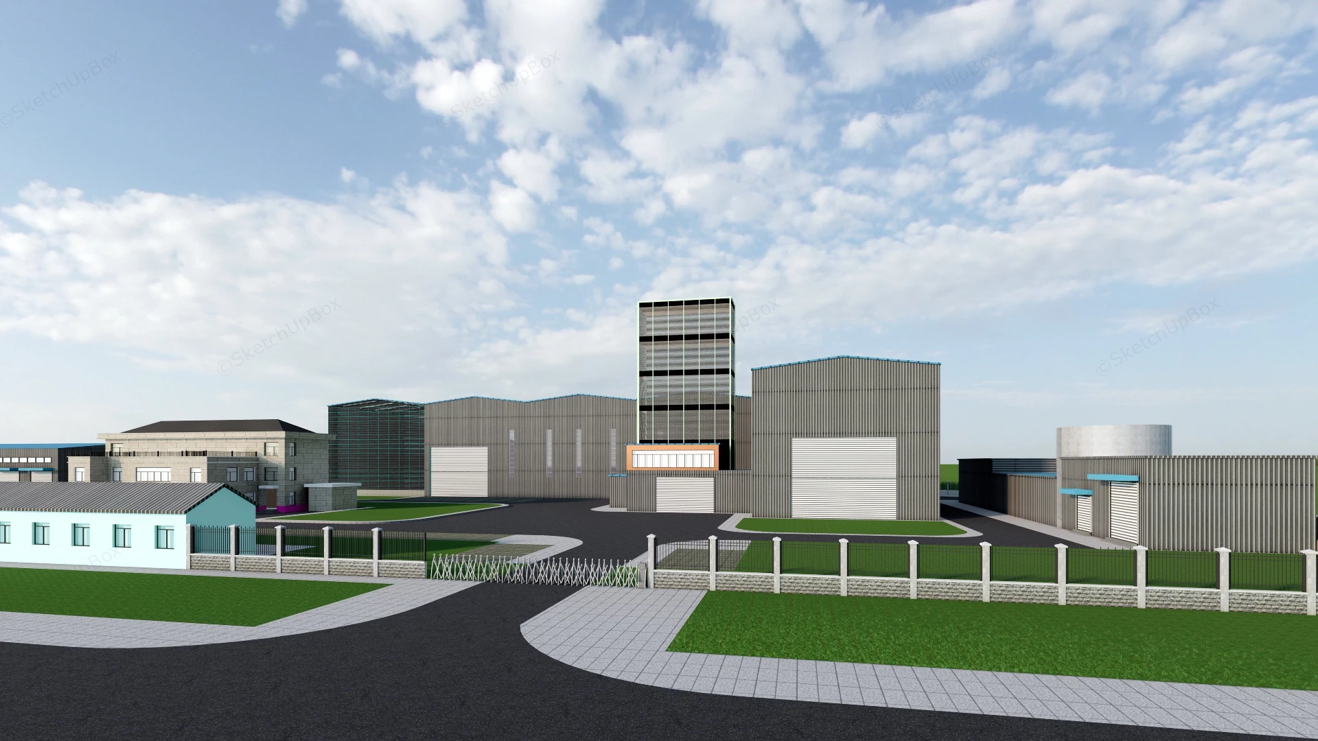 Modern Industrial Factory Buildings sketchup model preview - SketchupBox