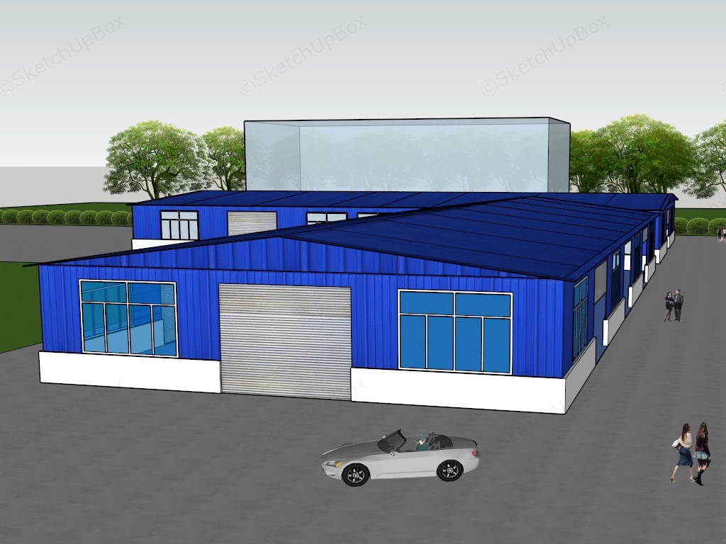 Modern Blue Industrial Warehouse sketchup model preview - SketchupBox