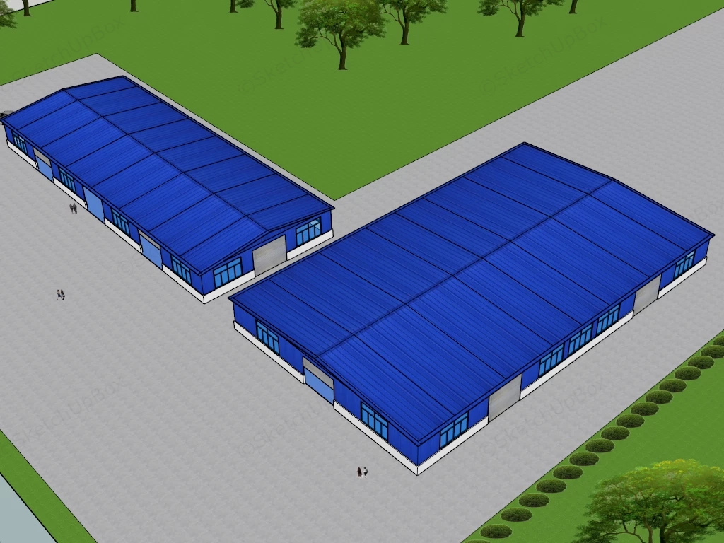 Modern Blue Industrial Warehouse sketchup model preview - SketchupBox