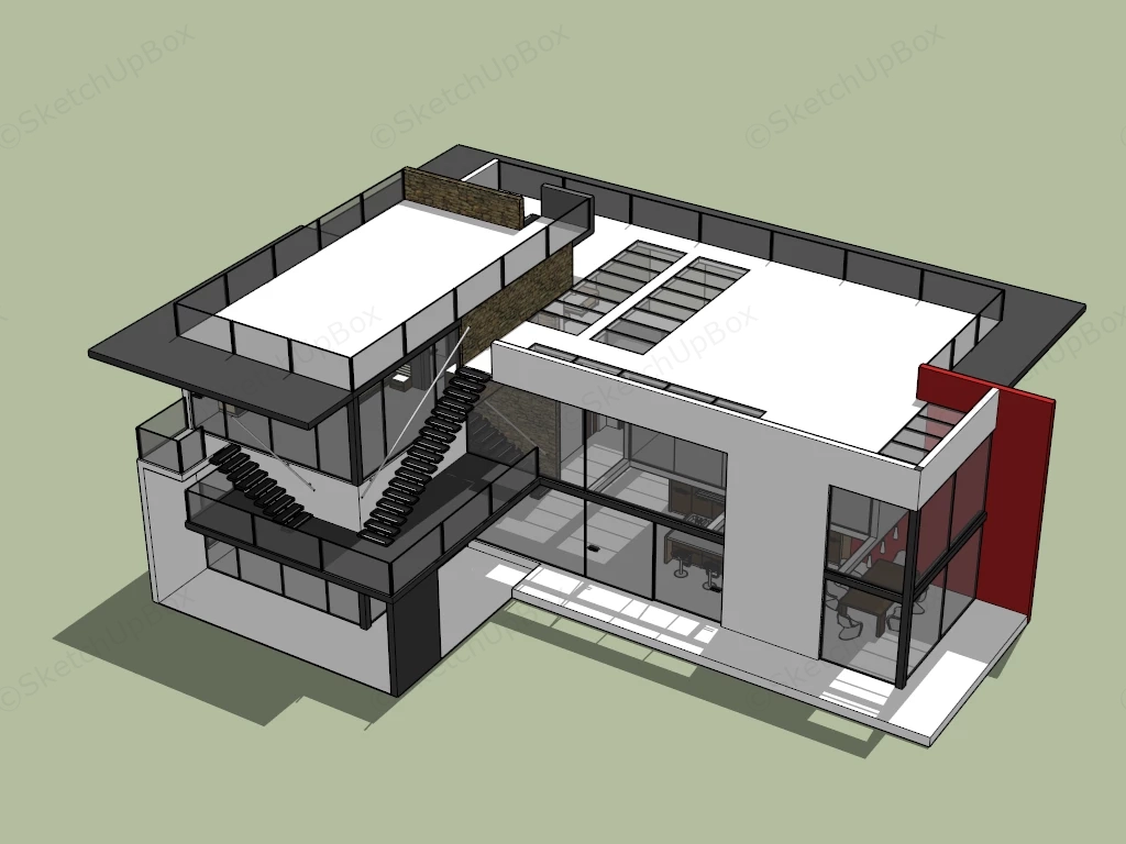 2 Story Modern Glass House sketchup model preview - SketchupBox