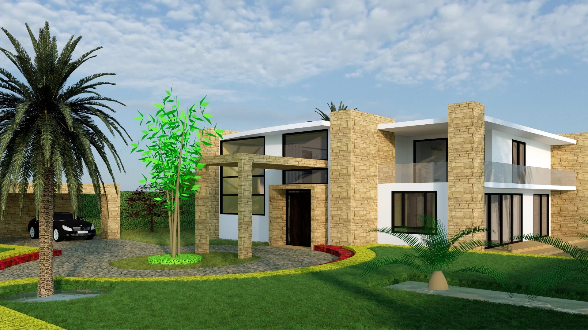 Modern Tropical Home sketchup model preview - SketchupBox