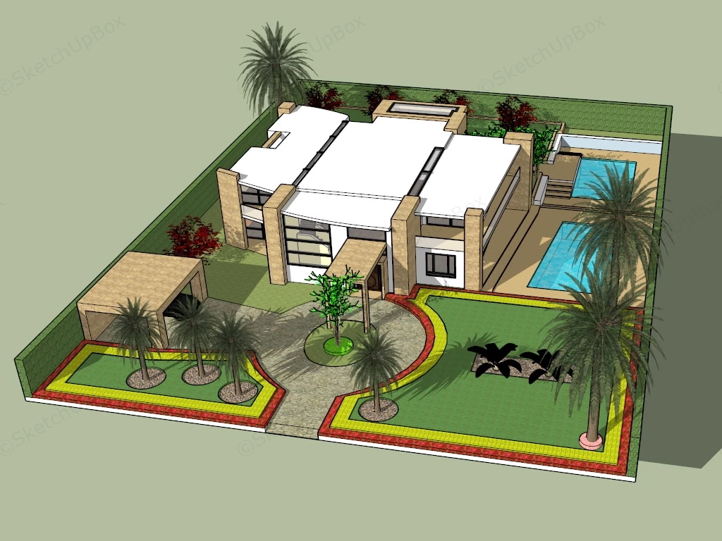 Modern Tropical Home sketchup model preview - SketchupBox