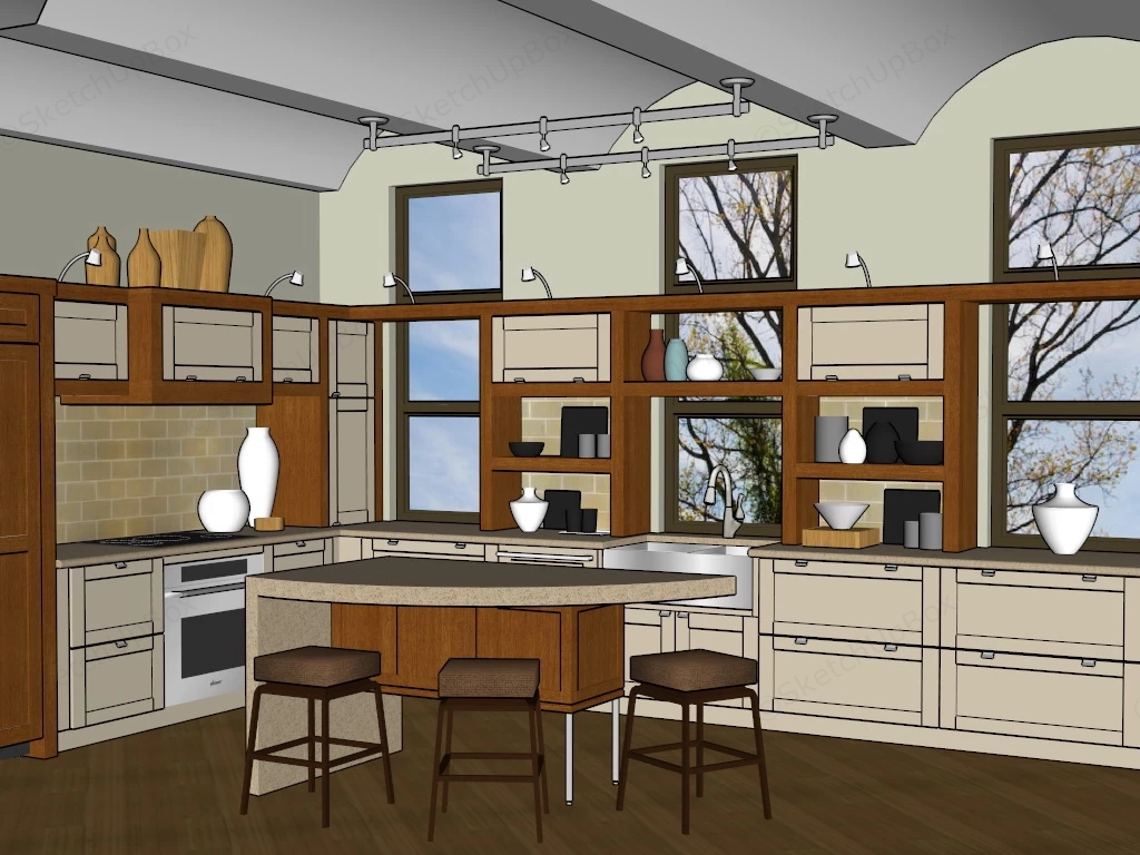 Mid Century Modern Kitchen sketchup model preview - SketchupBox
