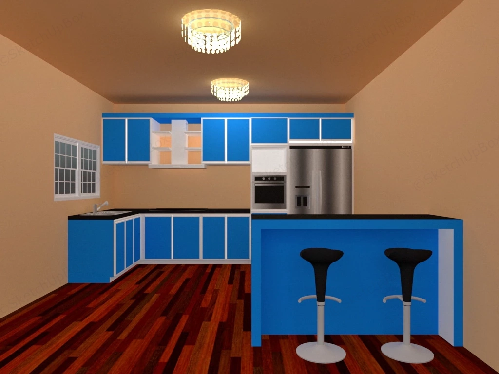 Blue Kitchen Cabinet And Breakfast Bar sketchup model preview - SketchupBox