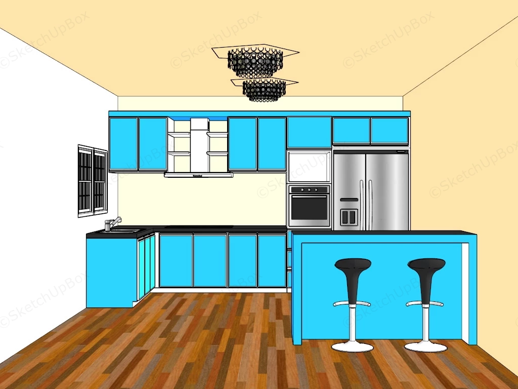 Blue Kitchen Cabinet And Breakfast Bar sketchup model preview - SketchupBox