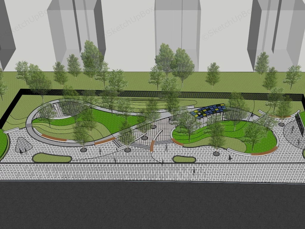 Small Pocket Park sketchup model preview - SketchupBox