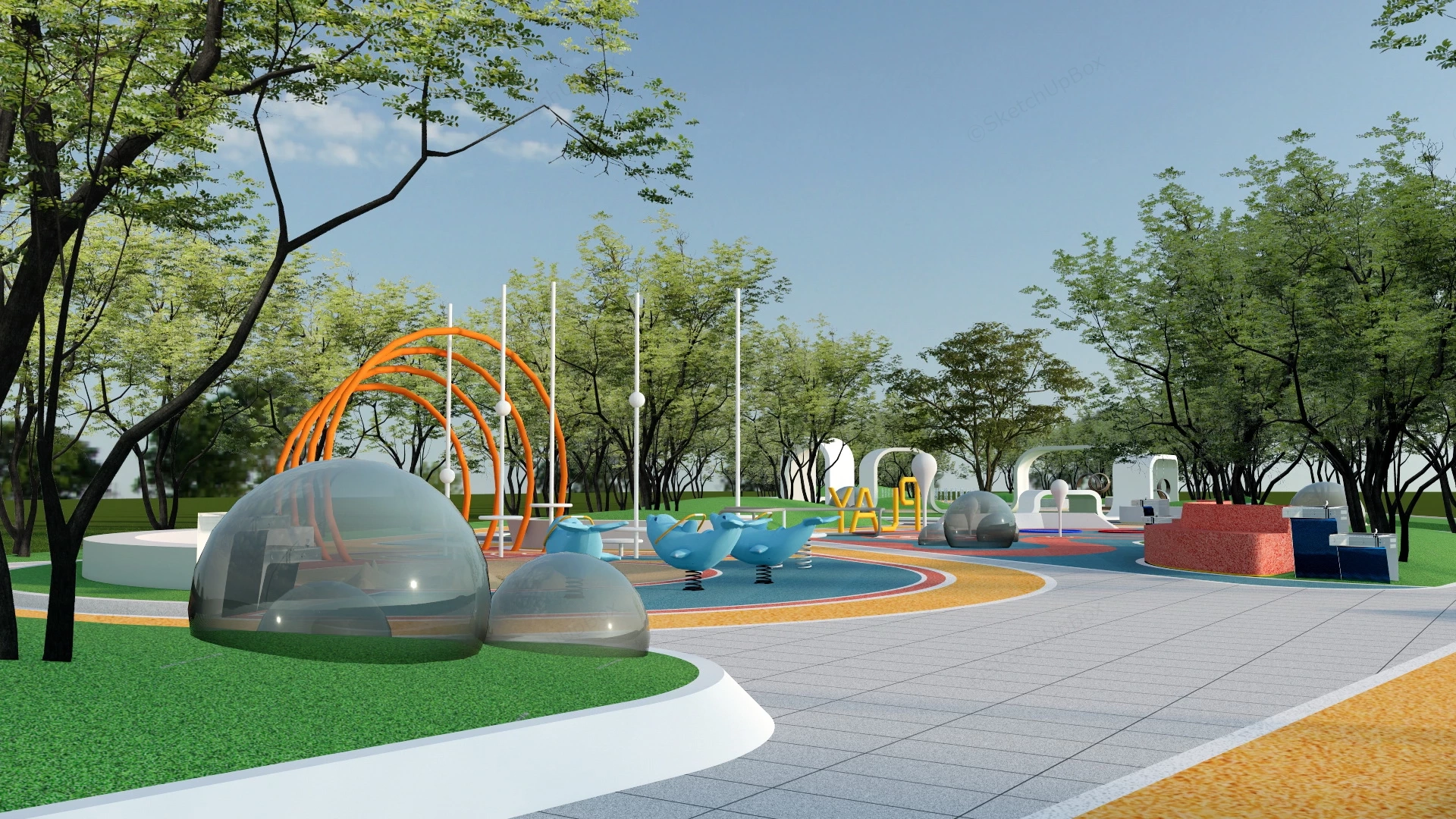 Neighborhood Pocket Park Design sketchup model preview - SketchupBox