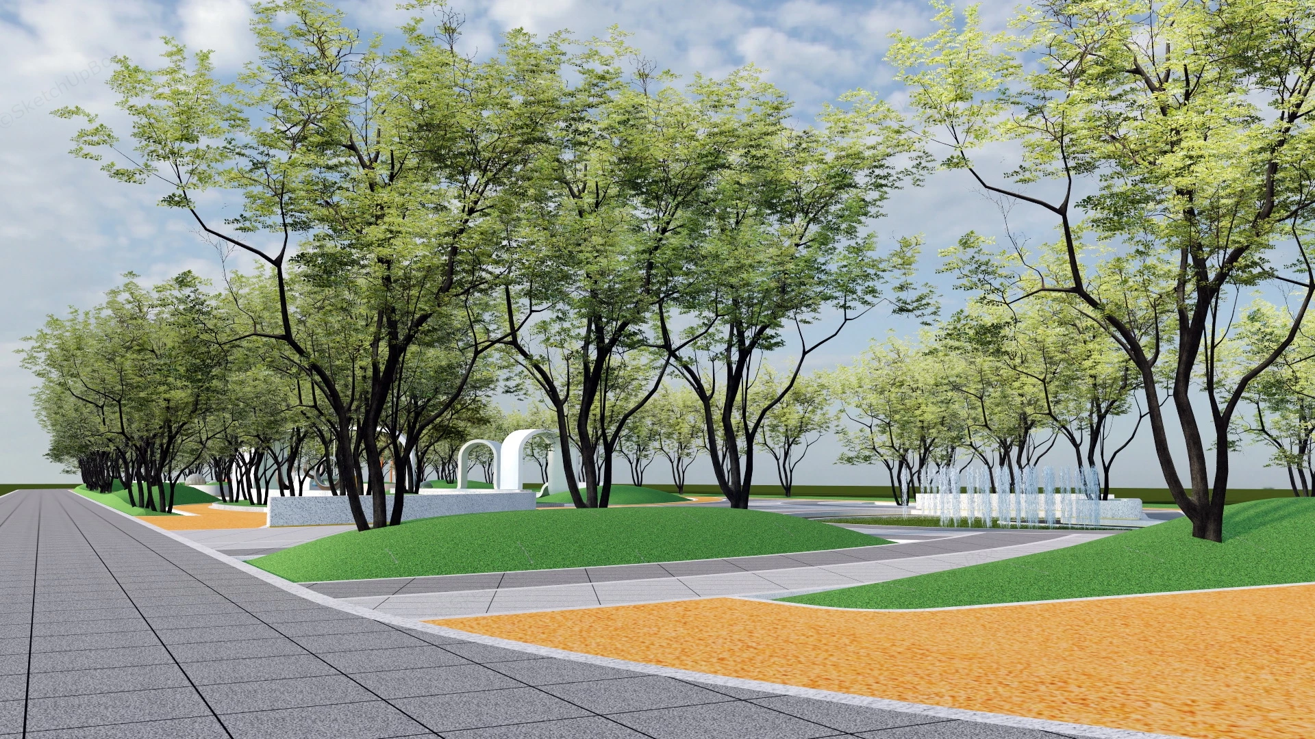 Neighborhood Pocket Park Design sketchup model preview - SketchupBox