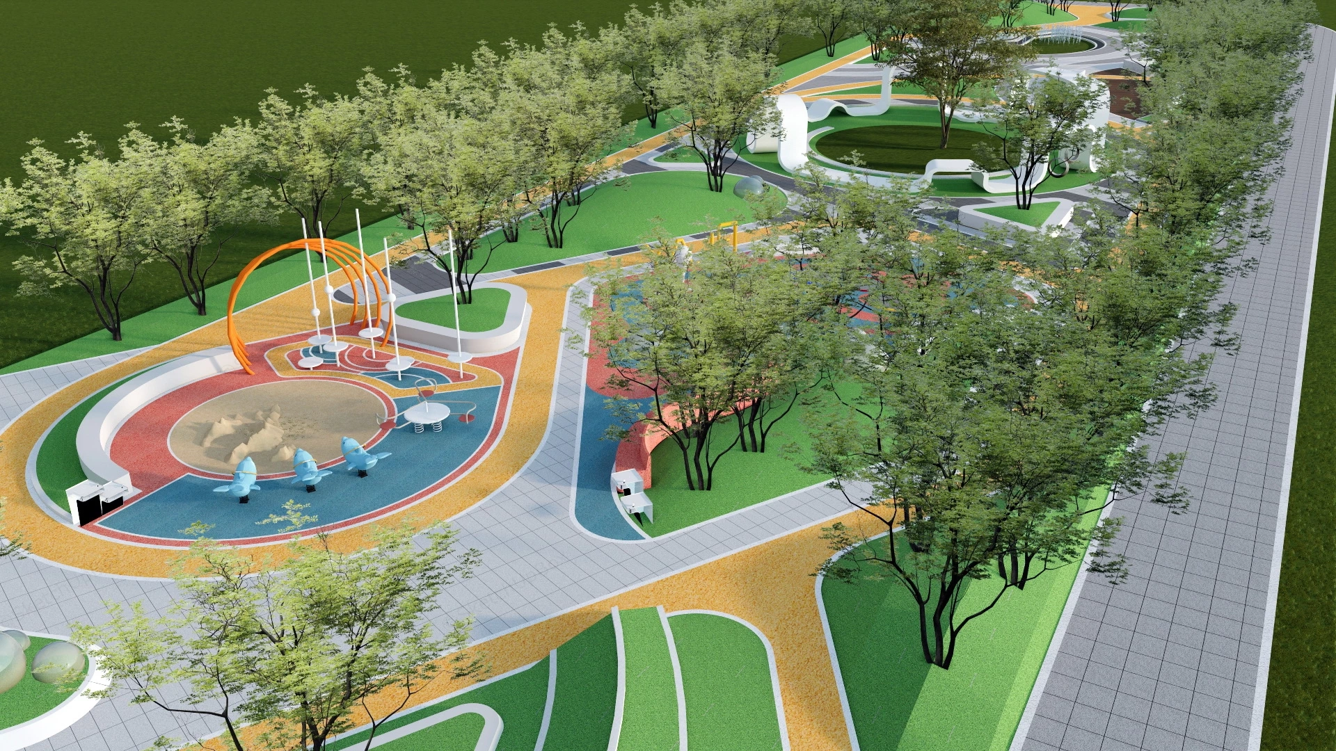 Neighborhood Pocket Park Design sketchup model preview - SketchupBox