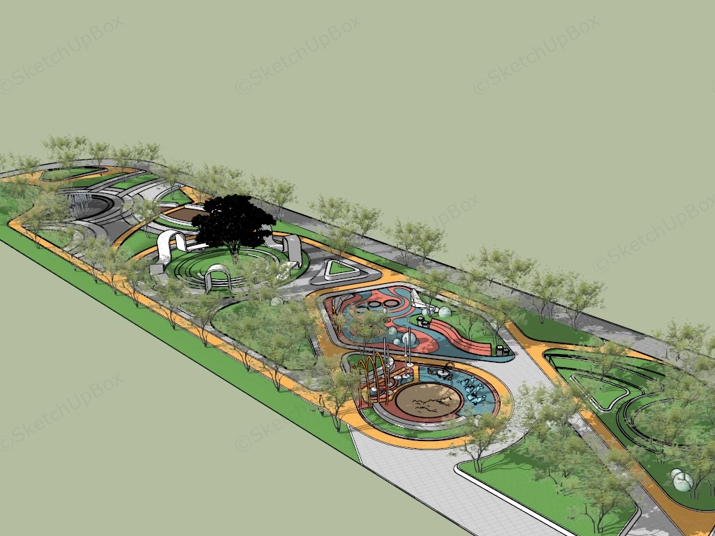 Neighborhood Pocket Park Design sketchup model preview - SketchupBox