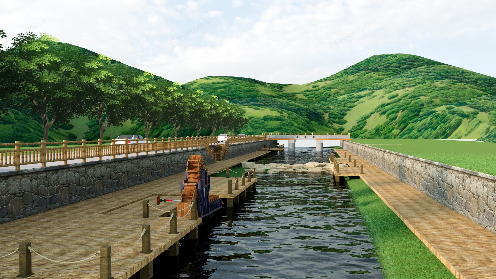 Stream Bed Landscaping sketchup model preview - SketchupBox