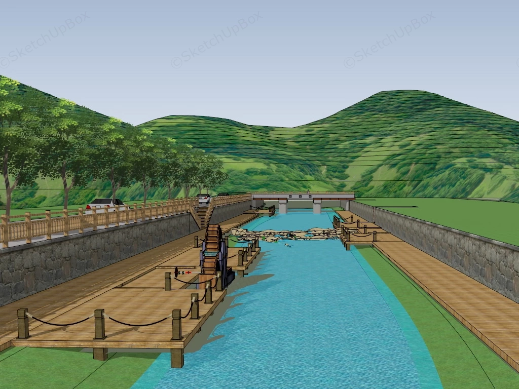 Stream Bed Landscaping sketchup model preview - SketchupBox