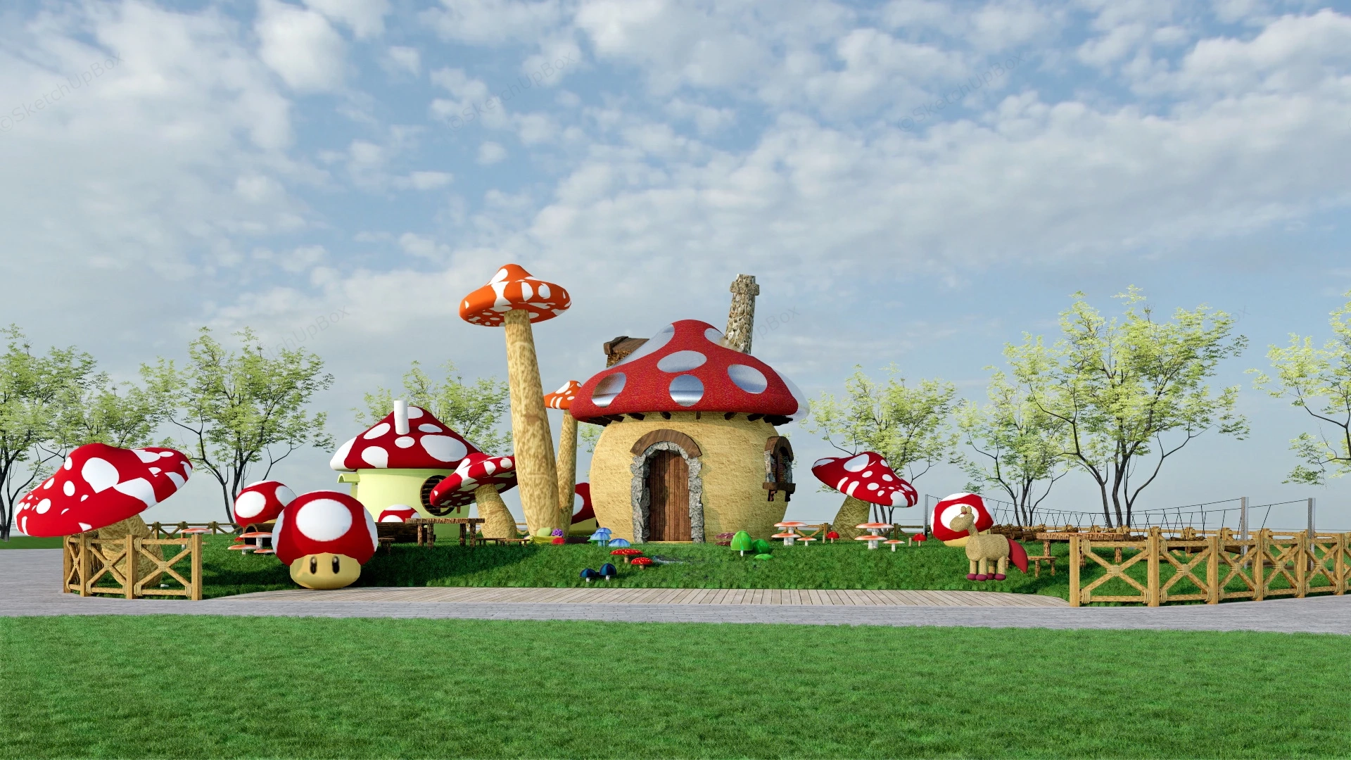 Fairy Tale Mushroom Playground sketchup model preview - SketchupBox