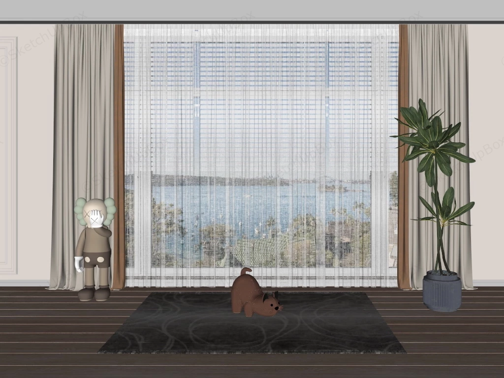 Sheer Living Room Curtains sketchup model preview - SketchupBox