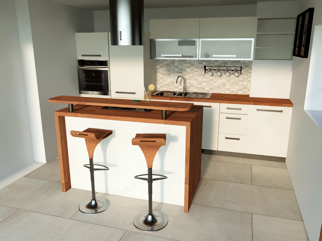 Small Kitchen With Island sketchup model preview - SketchupBox