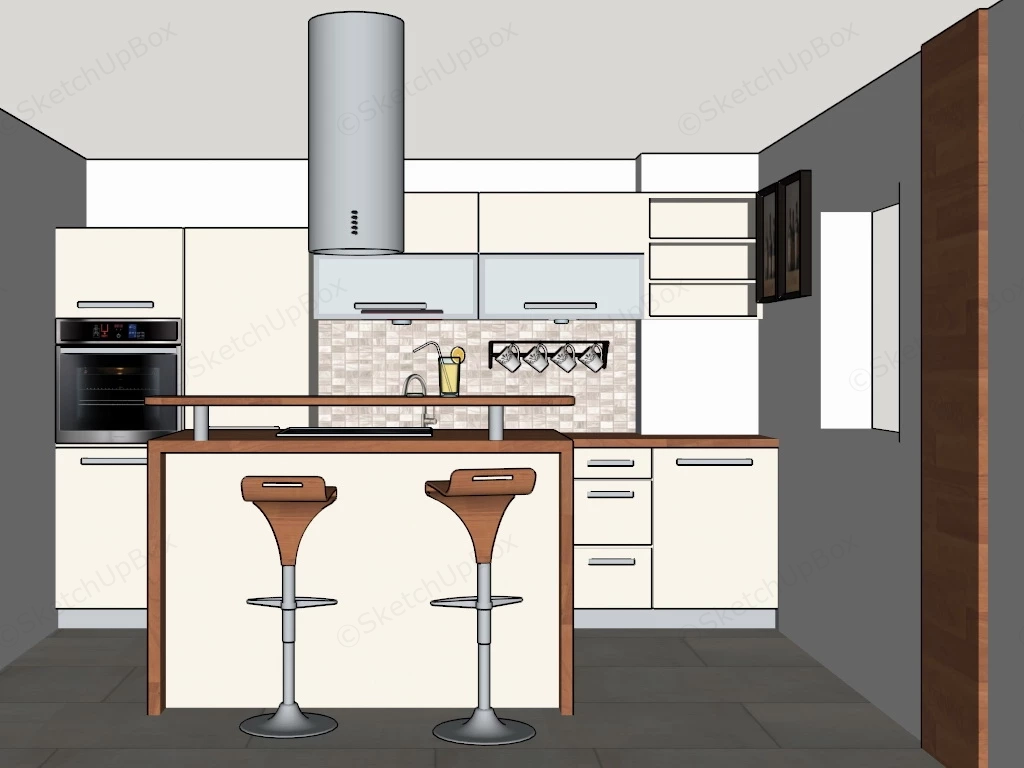 Small Kitchen With Island sketchup model preview - SketchupBox