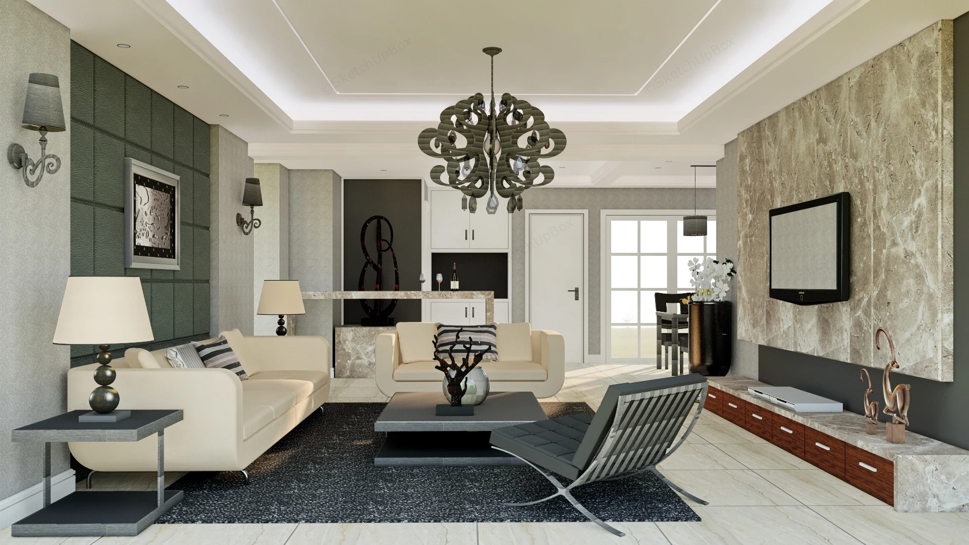 Living Room With Bar Design sketchup model preview - SketchupBox