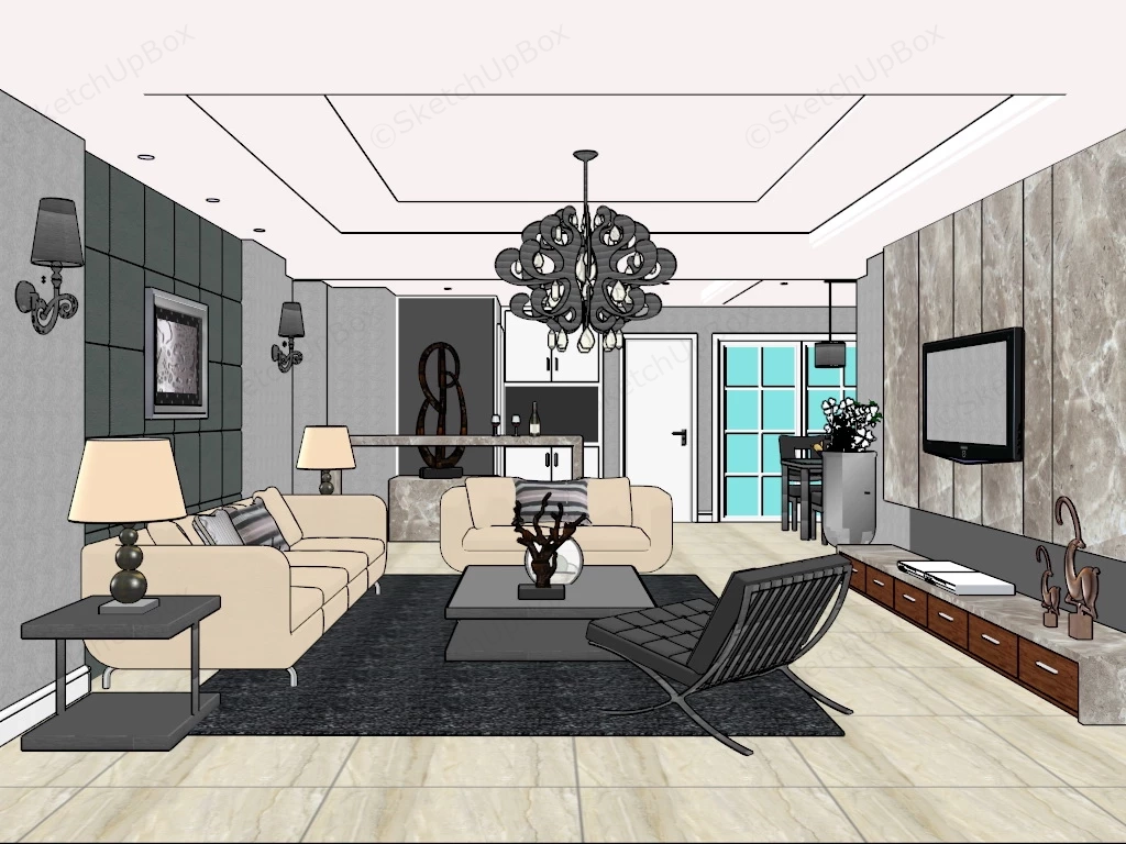 Living Room With Bar Design sketchup model preview - SketchupBox
