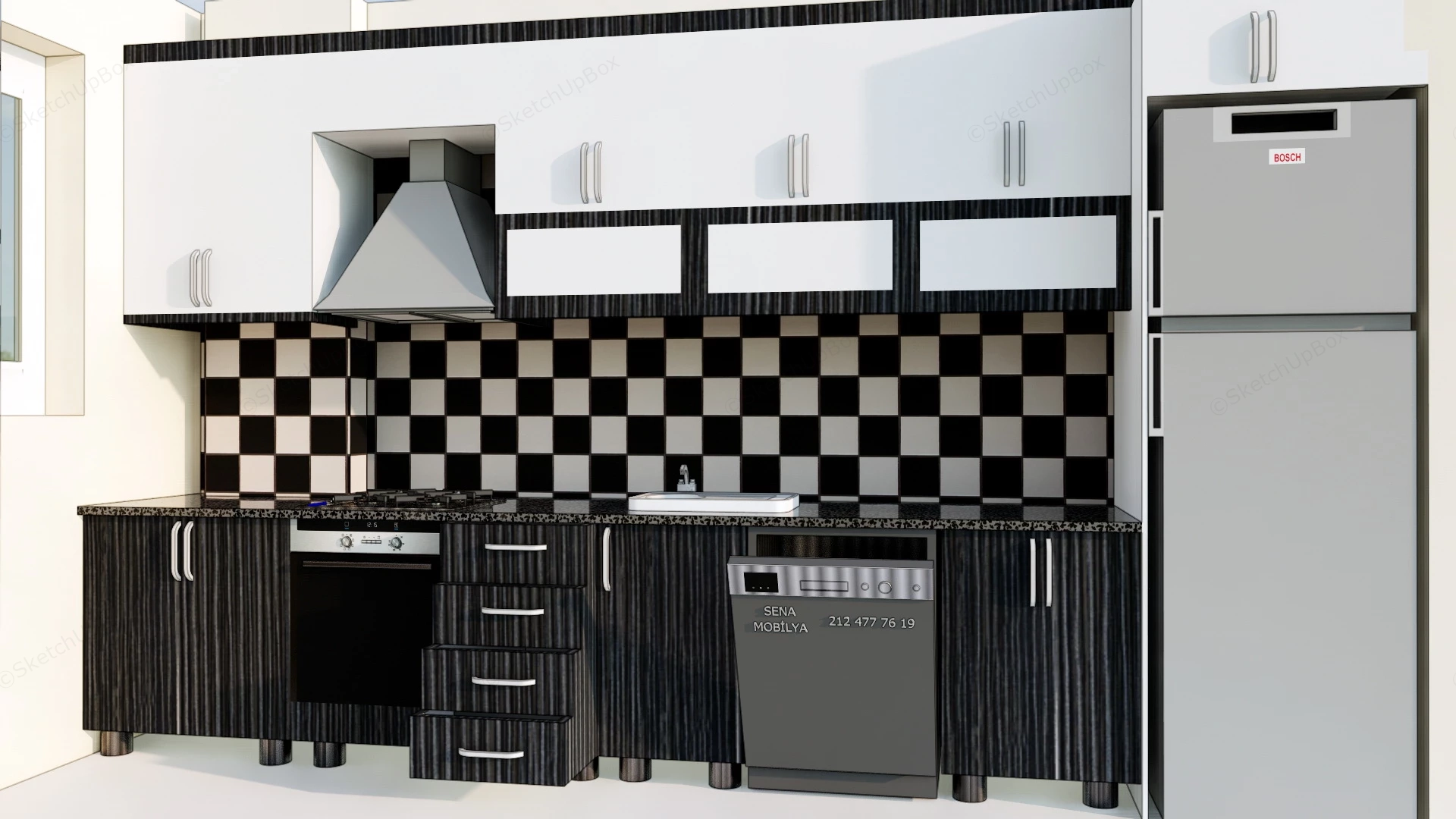 Small Black And White Kitchen sketchup model preview - SketchupBox