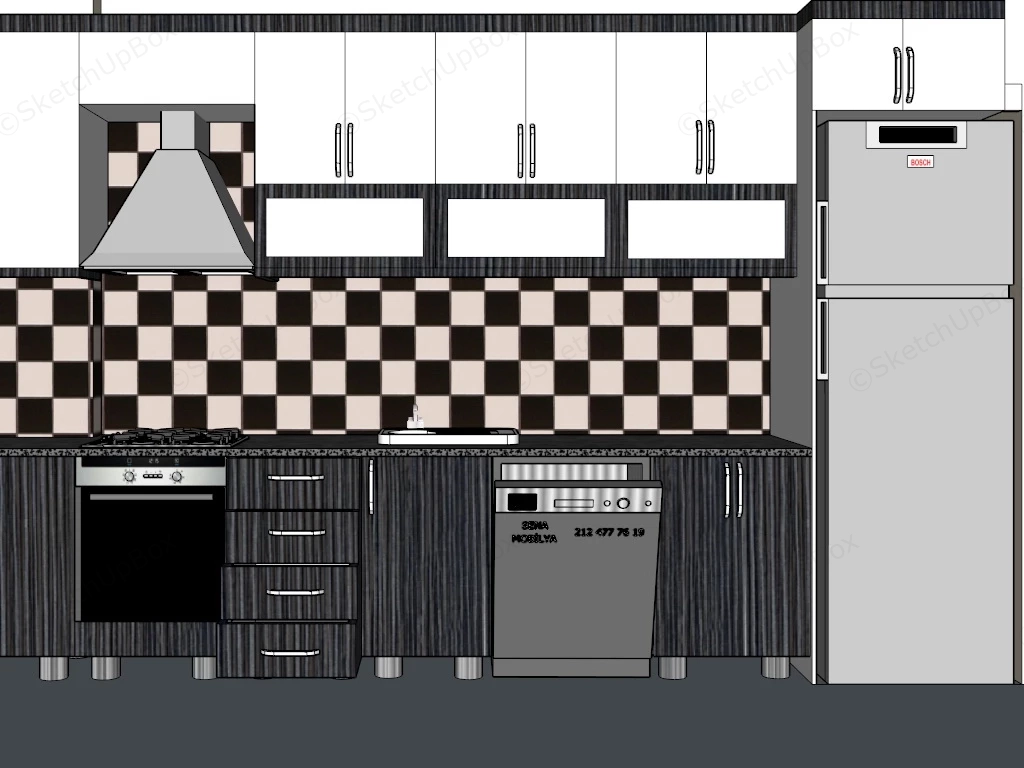 Small Black And White Kitchen sketchup model preview - SketchupBox