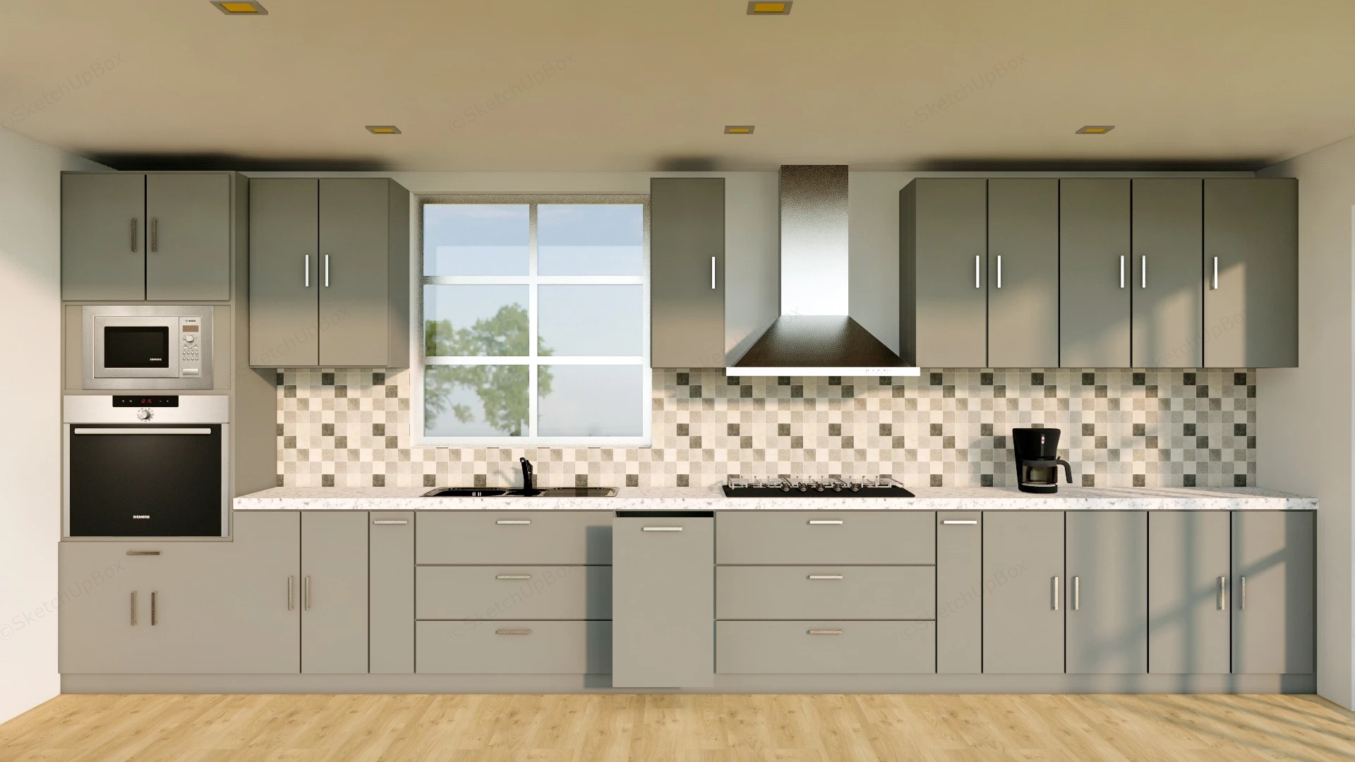 One Wall Modern Kitchen Design sketchup model preview - SketchupBox