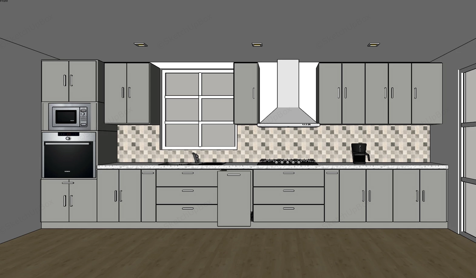One Wall Modern Kitchen Design sketchup model preview - SketchupBox