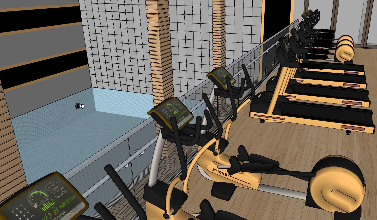 Hotel Gym & Pool sketchup model preview - SketchupBox