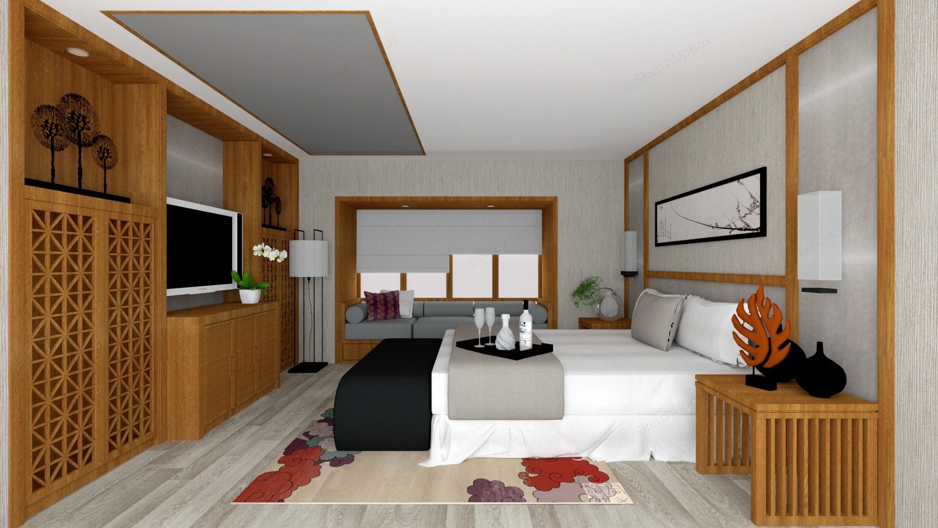 Chinese Style Bedroom Interior Design sketchup model preview - SketchupBox