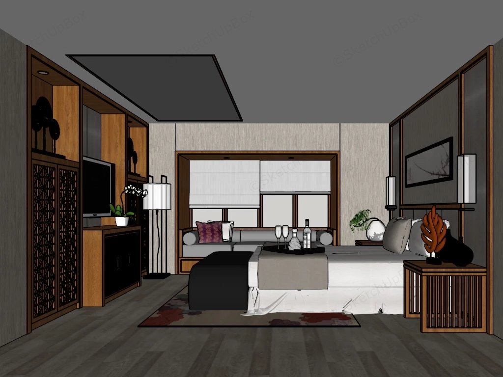 Chinese Style Bedroom Interior Design sketchup model preview - SketchupBox