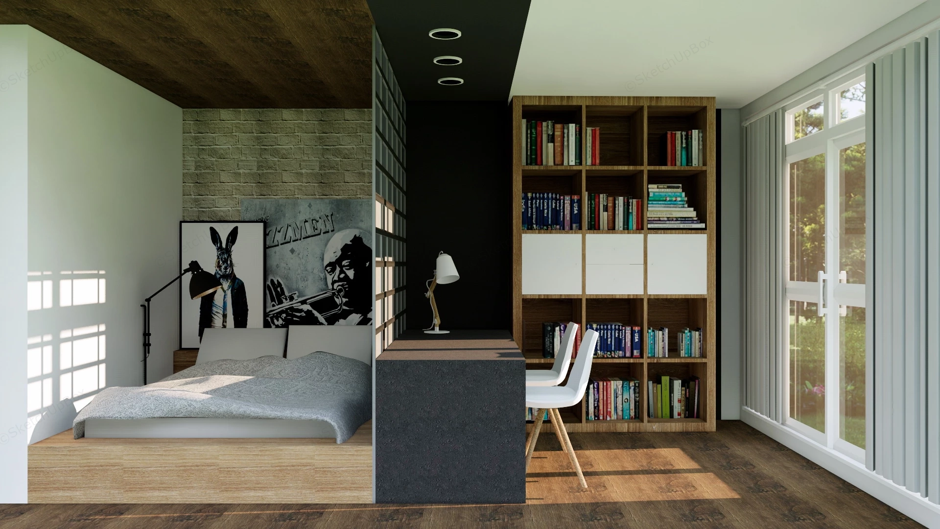 Small Bedroom Office Combo Idea sketchup model preview - SketchupBox
