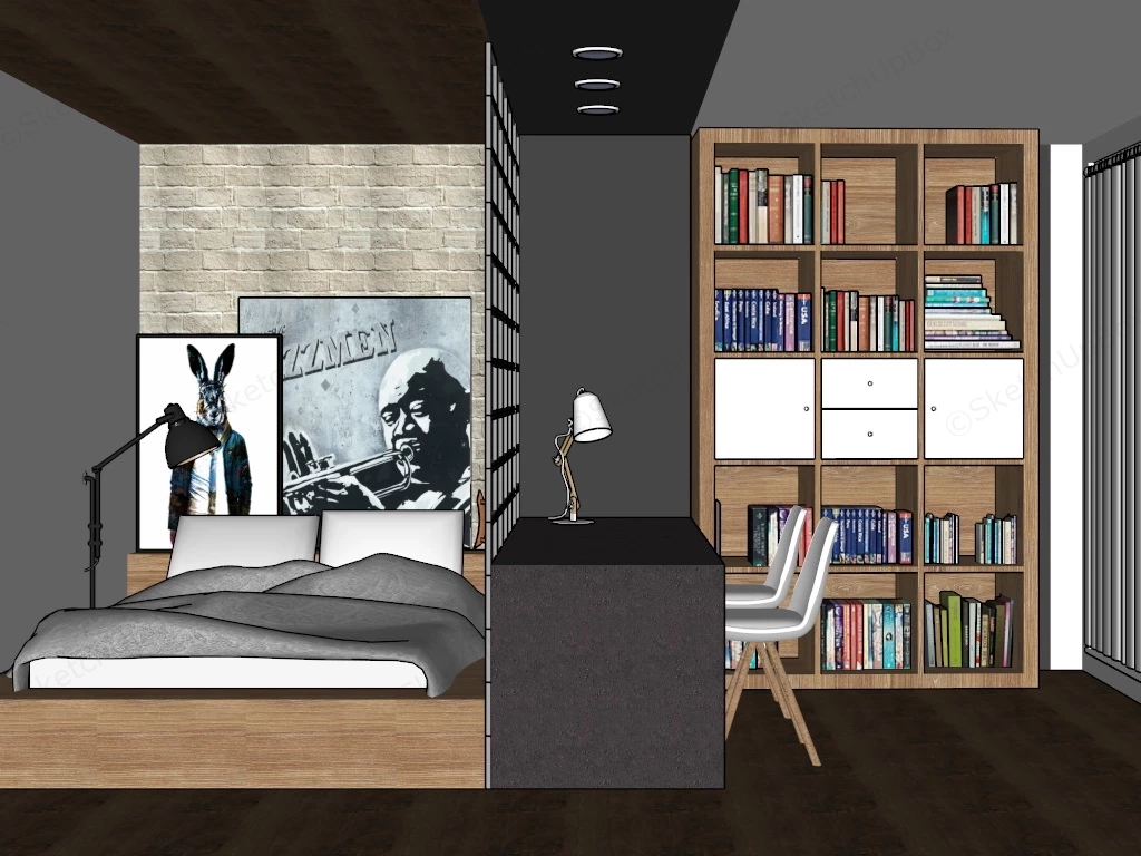 Small Bedroom Office Combo Idea sketchup model preview - SketchupBox