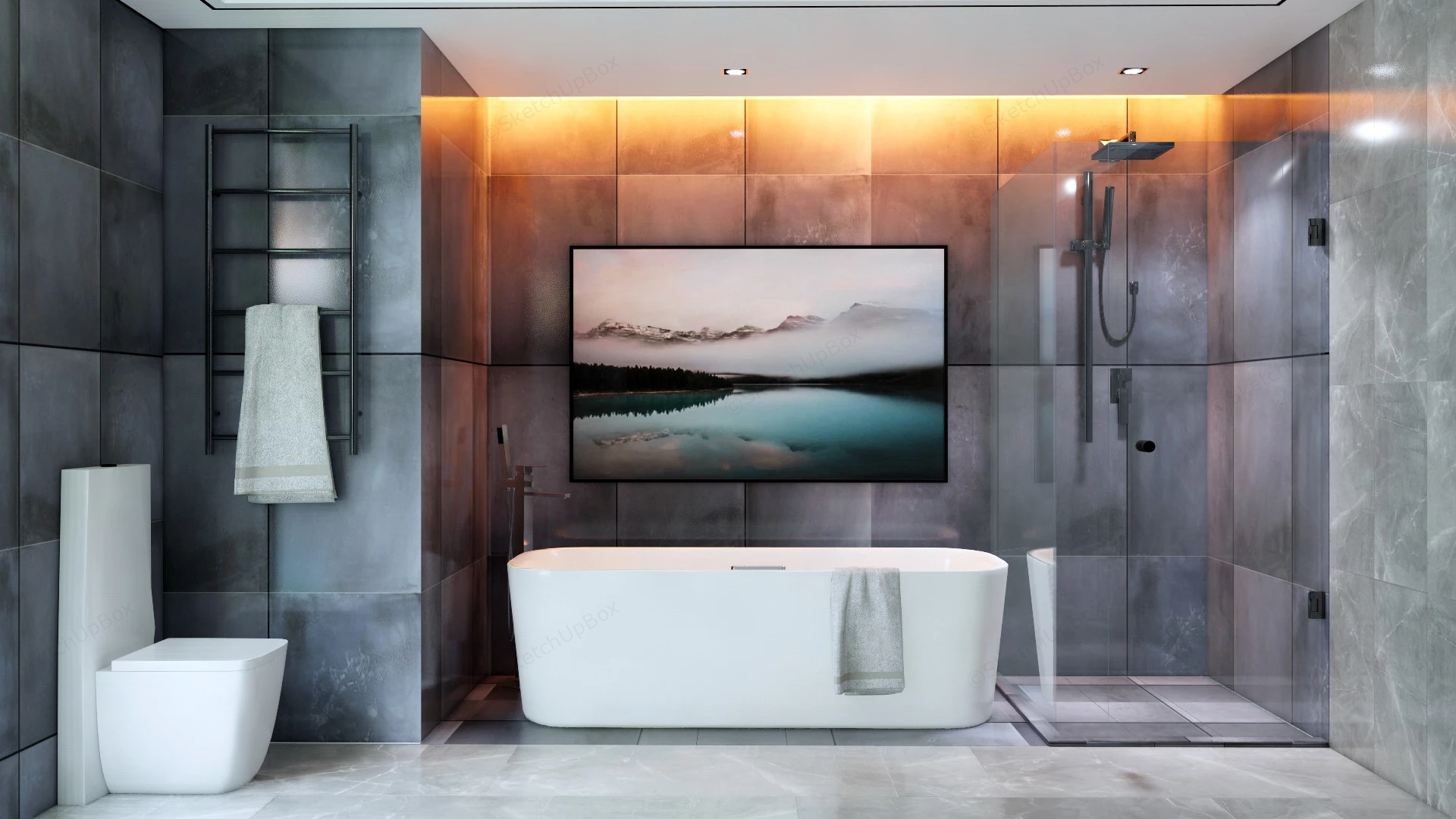Modern Grey Bathroom Idea sketchup model preview - SketchupBox