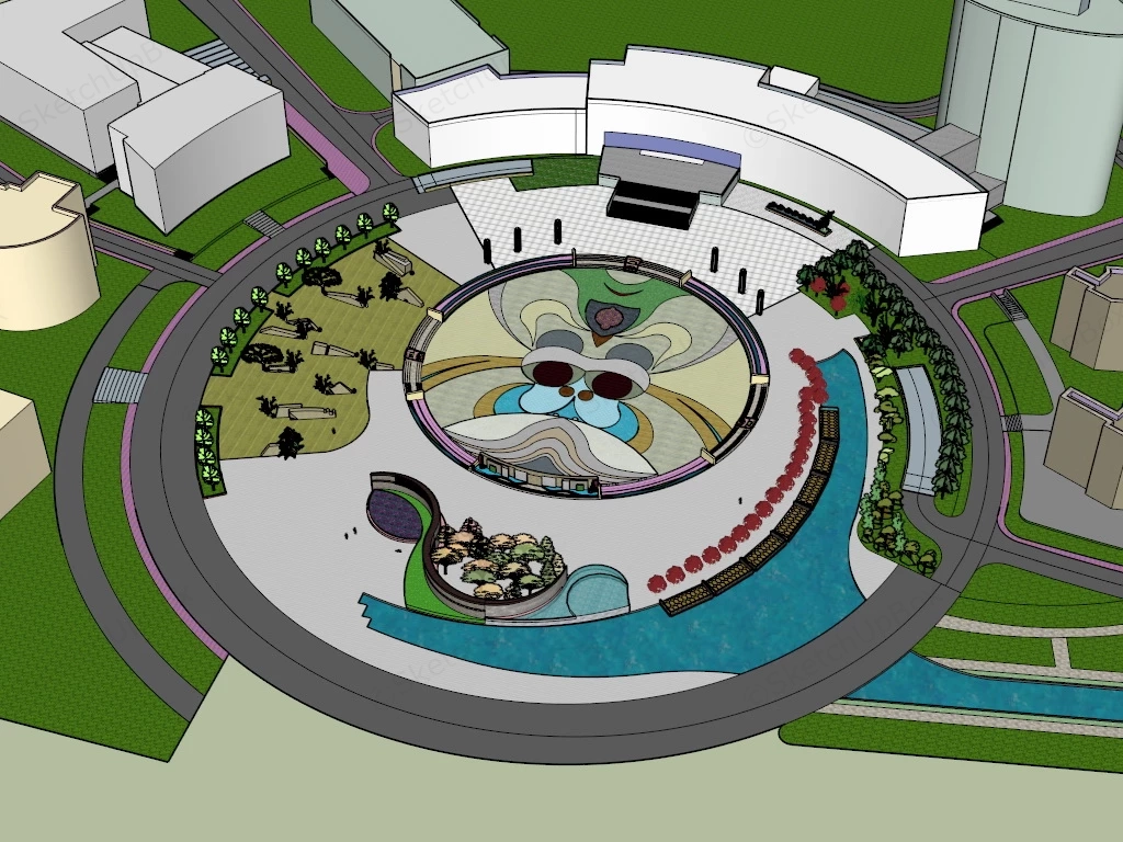 Circular Public Square sketchup model preview - SketchupBox