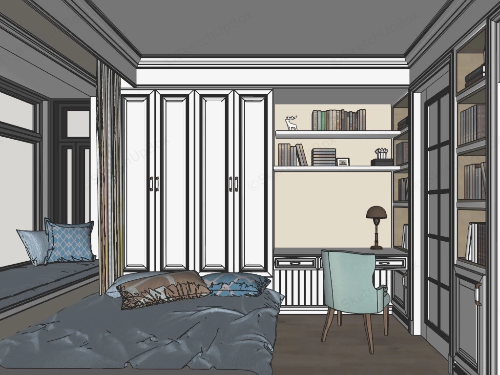 Small Bedroom Home Office Combo sketchup model preview - SketchupBox