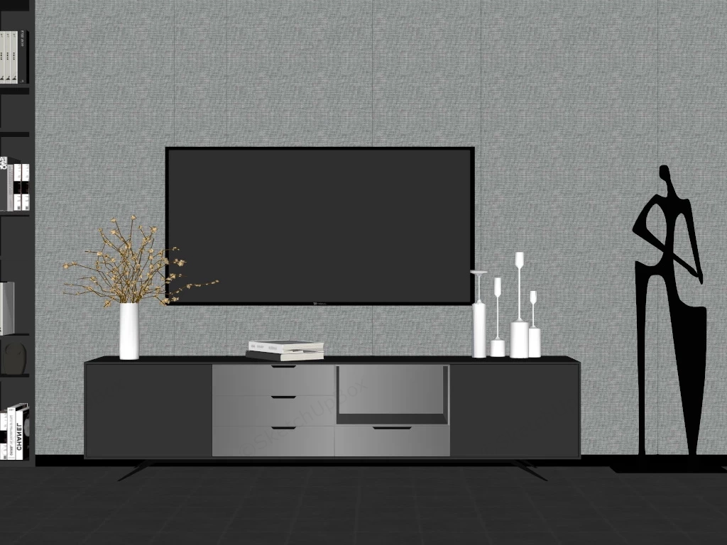 Black Tv Stand Wall Unit sketchup model preview - SketchupBox