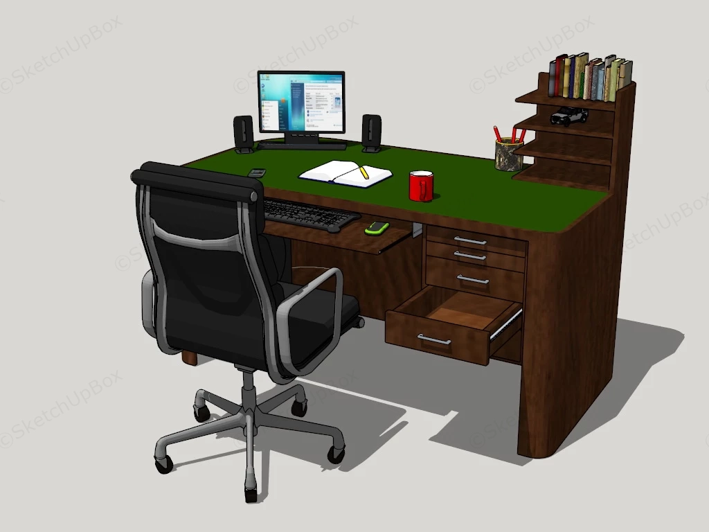 Retro Home Office Desk And Chair sketchup model preview - SketchupBox