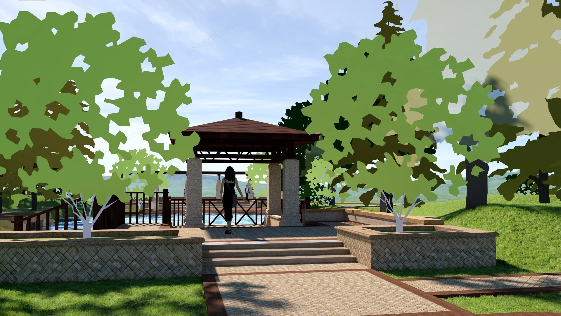 Lakeside Garden Landscaping sketchup model preview - SketchupBox