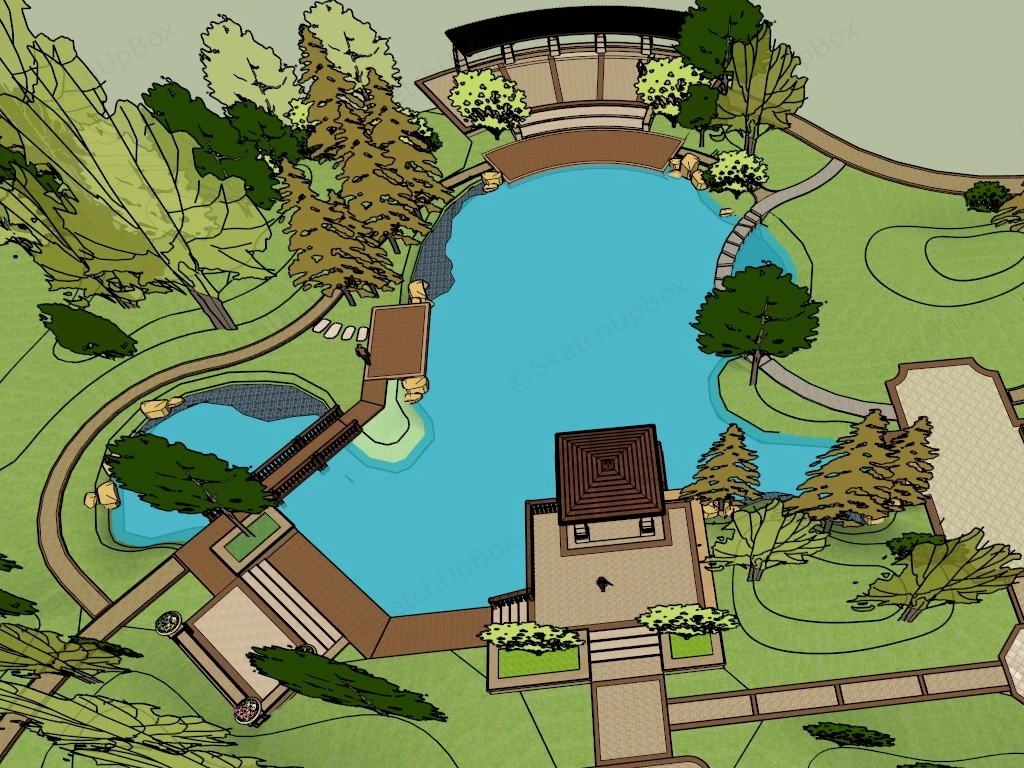 Lakeside Garden Landscaping sketchup model preview - SketchupBox