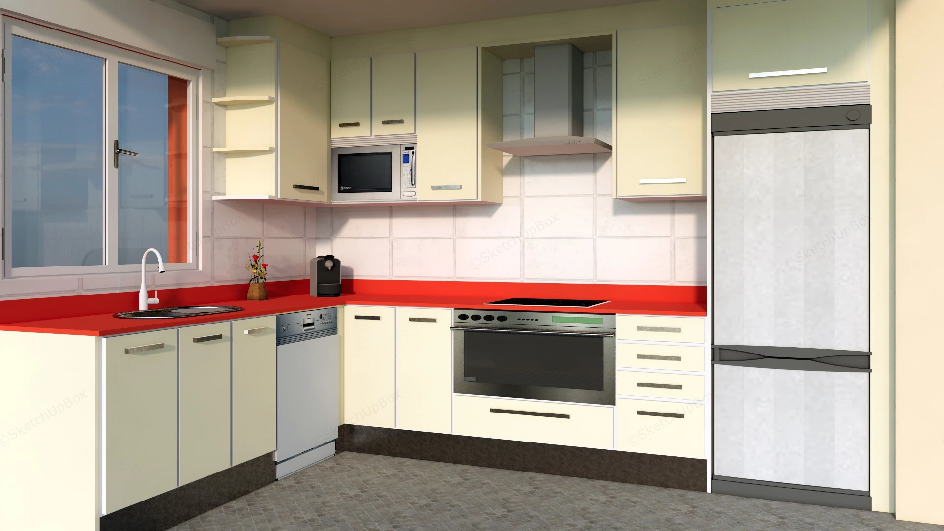 Yellow And Red Kitchen sketchup model preview - SketchupBox